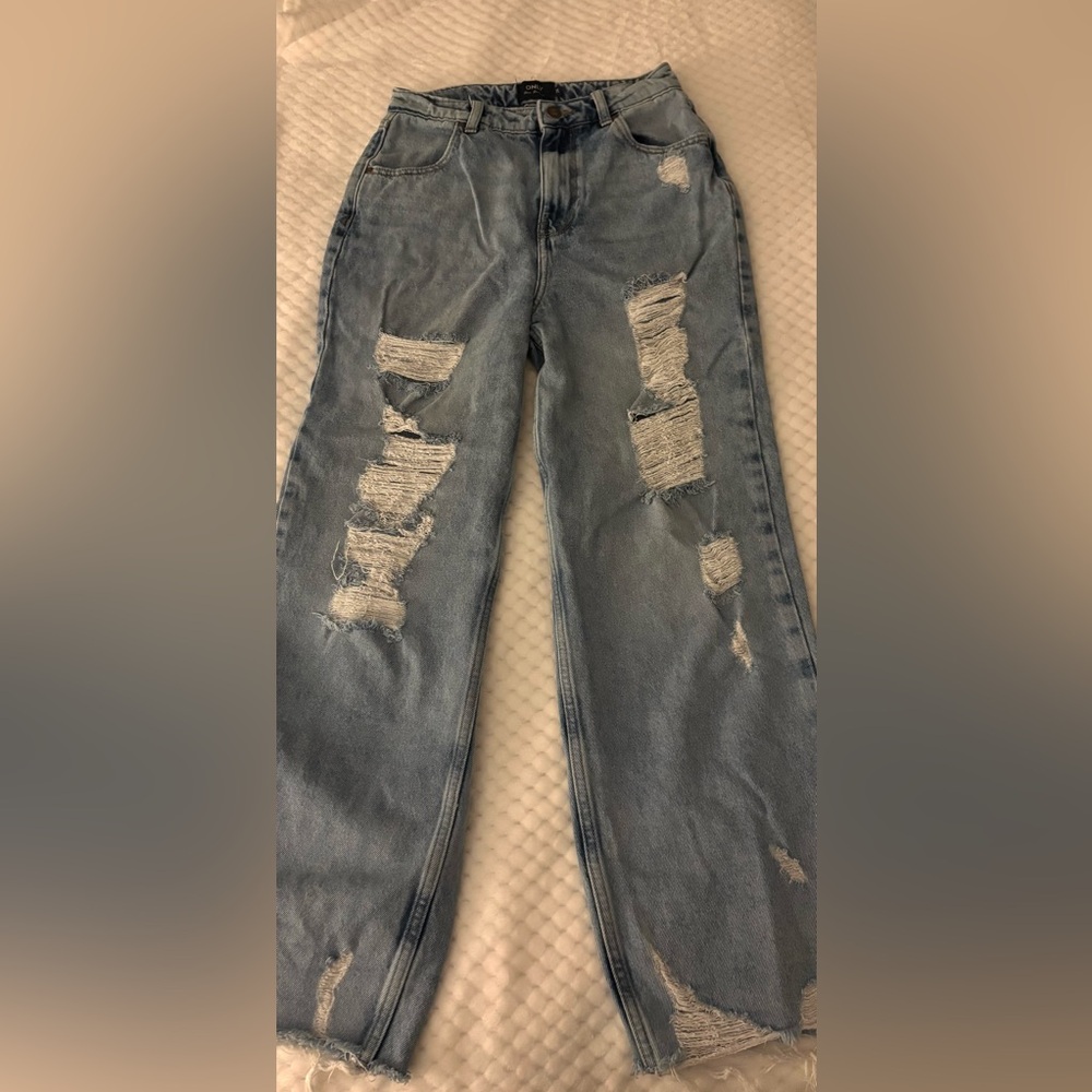 Only Light Blue Distressed Relaxed Jeans
